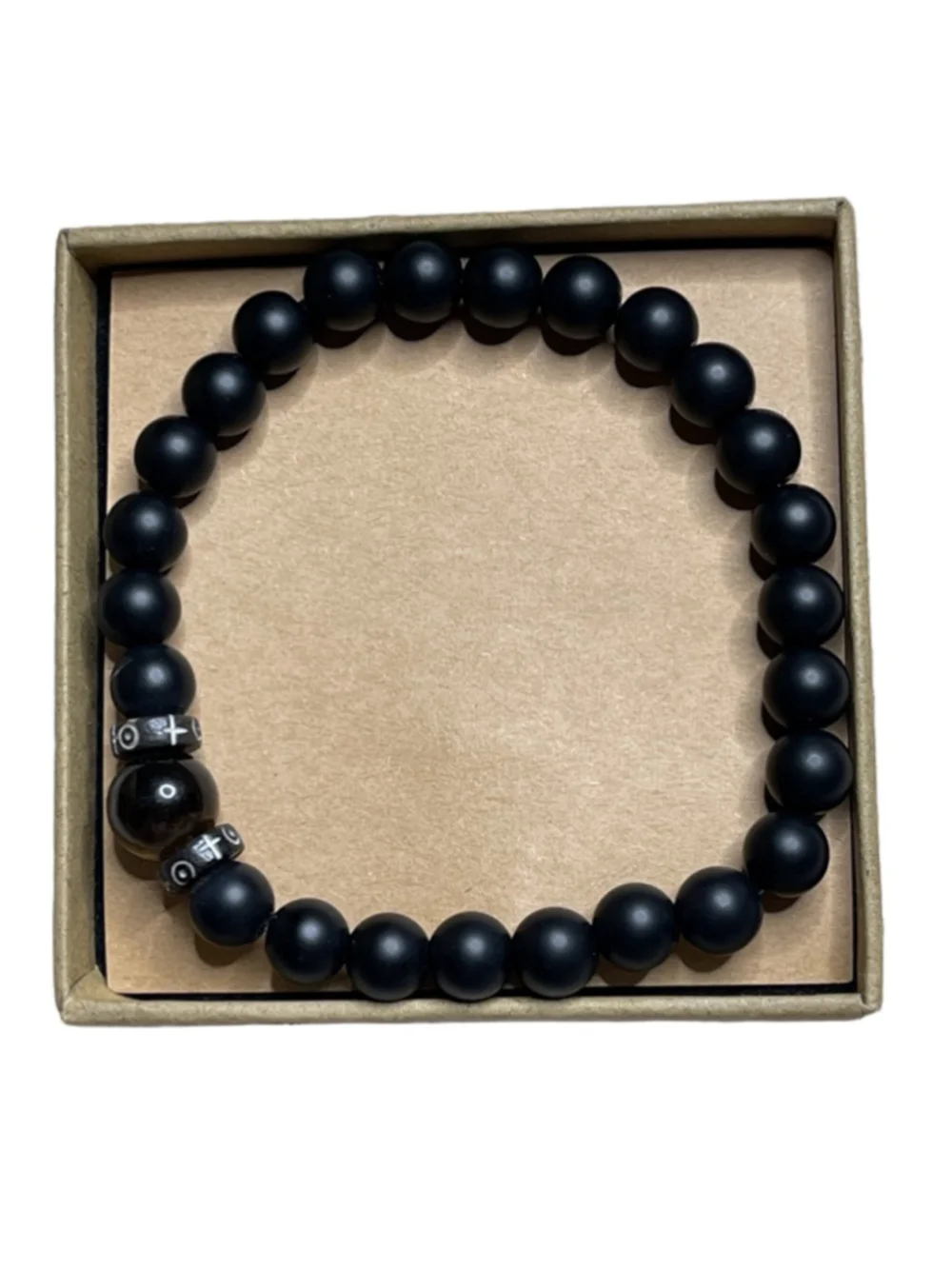 Natural Black Oynx Tiger Stone Christian Cross Bracelet